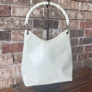 Gucci White Patent Bamboo Shoulder Bag